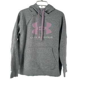 Under Armour Hoodie Rival Fleece Loose Fit Womens Size M Gray Purple Logo Basic